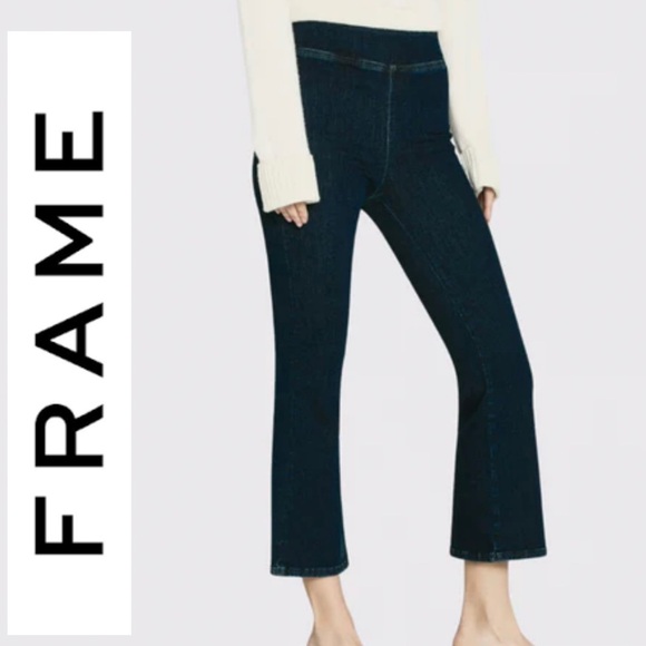 Frame Denim Denim - Frame Super Y2K 2000s The Jetset Crop Mini Boot Dark Denim Flare Pull On Jeans